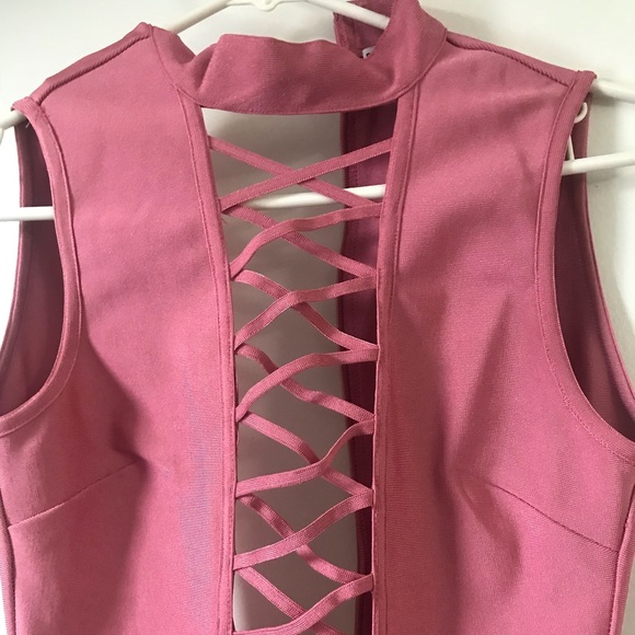 Pink Criss Cross Bandage Dress - Picture 3 of 5